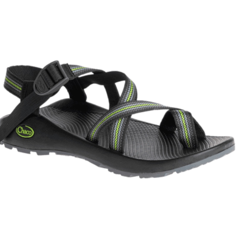 Chaco Black and Lime Strappy Sandals